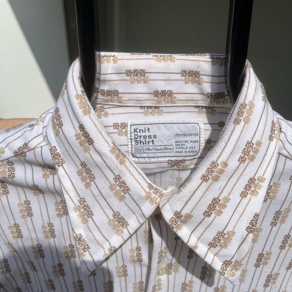 Vintage 1970s Sears Men’s Store Poly Knit Dress Shirt, Geometric, Sz M/L - Picture 3 of 6